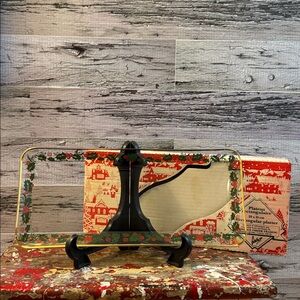 Vintage Commerce Fisher Trading Holiday Christmas Holly Rectangular Platter